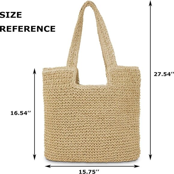 Straw Beach Tote Bag Large Summer Boho Woven Rattan Shoulder Handbag - Picture 2 of 6